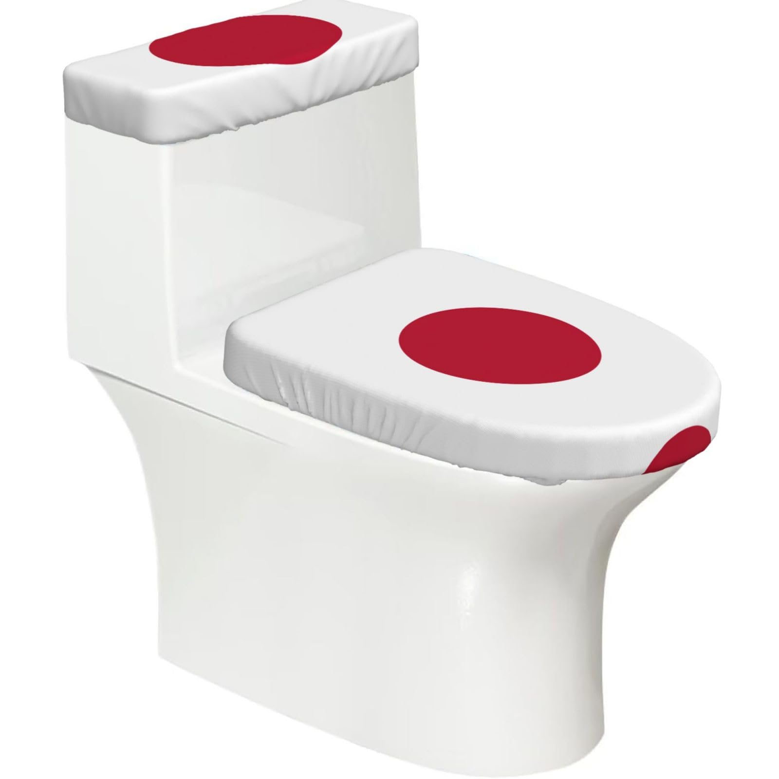 Japanese Flag Printed Toilet Tank and Lid Cover Set of 2 for Most Bathrooms, Fits Elongated Round Toilets