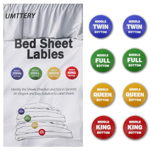 Umttery Bed Sheet Labels for Bedding,Identity The Sheets Direction and Size in Seconds, an Elegant and Easy Solution to Label Sheets, 16 Pack[Mix]