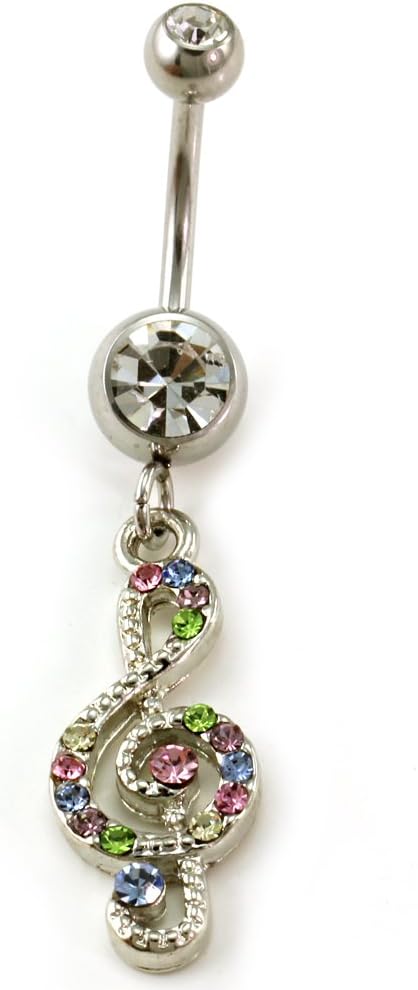 Multicolor Treble Clef Music Musical Note Dangle Belly Button Navel Naval Ring Body Jewelry
