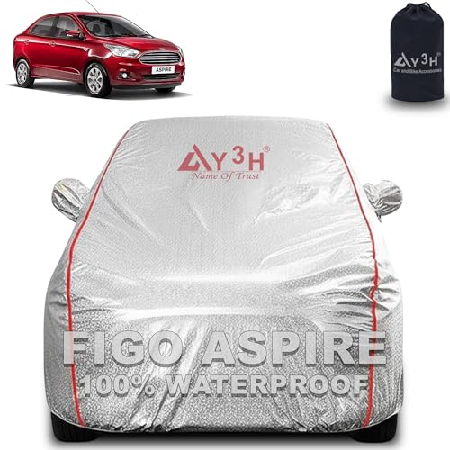 Image of 100% Waterproof Car Cover Compatible with Ford Figo Aspire | All Weather, Dust Proof, UV Protective with Mirror Pocket (Silver Magic)