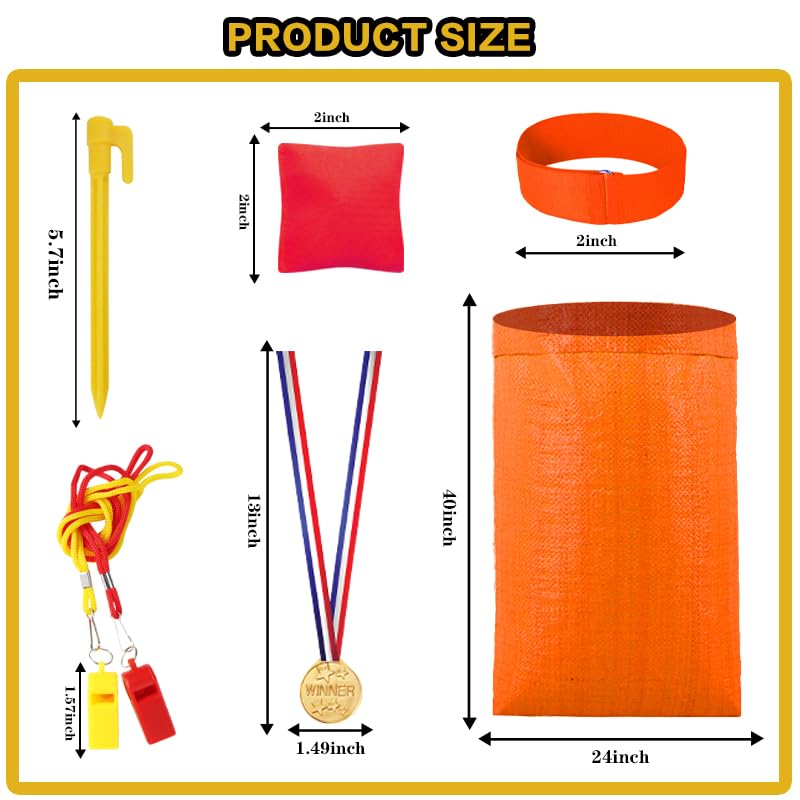 31pcs Potato Sack Race Bags Set, with 3-Legged Race Bands Bean Bags Medals Whistles, Tent Nails for Family Gatherings, Birthday Parties, School Outside Sports Games - Image 2