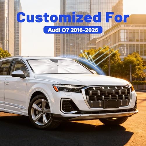 Image of Car Windshield Sun Shade for Audi Q7 2016-2026 -[Reflective Coated Fabric] Sunshade Umbrella for Front Window, Car Shades Sun Visor Keep Car Cool and Protects Interior, 1:1 Exact Fit