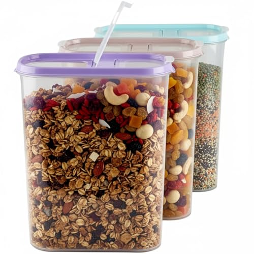 My-goodbuy24 Schüttdosen für Müsli - Cornflakes - 3er Set - Vorratsdosen - Lebensmittel - Frischhaltedosen - Streudosen - 2 Aufklappbare Deckel - stapelbar - Spülmaschinenegeeignet 2,8L