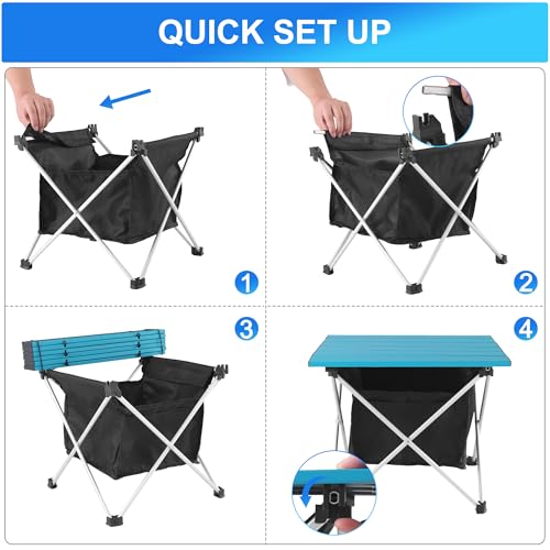 Image of Grope Portable Camping Table Ultralight Aluminum Camp Table with Storage Bag,Beach Table for Sand with Carrying Bag,Prefect for Outdoor,Picnic,BBQ,Cooking,Festival (Blue with Storage Bag, Small)