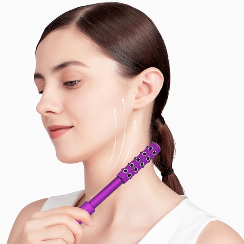30-Stone Facial Roller - Cooling Face & Neck Massager Tool for Skin Rejuvenation | 360° Contouring with Germanium Stones & Aircraft Aluminum | Portable 7.6" Beauty Roller - Purple - Image 7