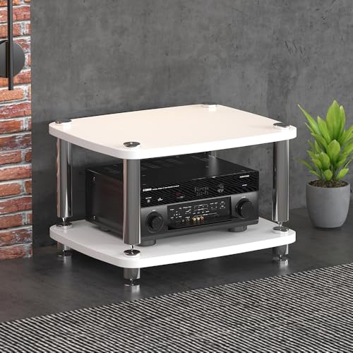 Soporte para medios audiovisuales blanco de 2 niveles y rack estéreo