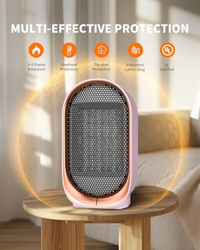 Image of Space Heater, Portable Heater for Indoor Use, Small Electric Heaters with Overheat & Tip-Over Protection, Mini Desk Heaters for Office Bedroom Bathroom, Compact & Efficient Heating, Pink