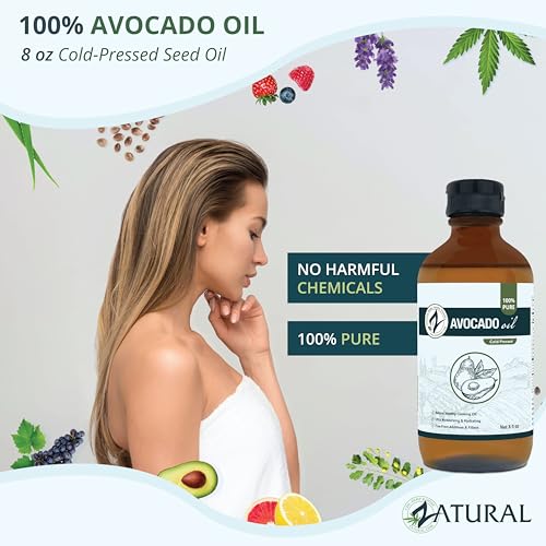 Image of Zatural 100% Avocado Oil Pure Natural Without Additives, Clean, Cold Pressed, Non-GMO, Vegan: for Cooking, Frying, Baking and for Sauces, Dressings, Marinades, Salads (8oz GLASS)