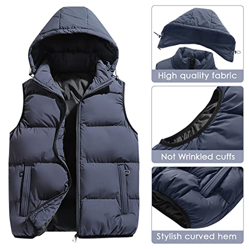 Image of SEAUR Mens Puffer Vest Warm Down Zipper Lightweight Waterproof Sleeveless Coat Jackets with Pockets Hooded