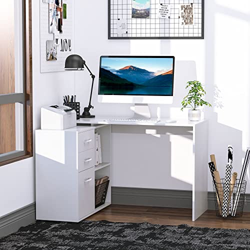HOMCOM Hoekbureau, recht, modulair, eettafel, 2-in-1, computerbureau, laden, 3 + 2 nissen, MDF - Afbeelding 3
