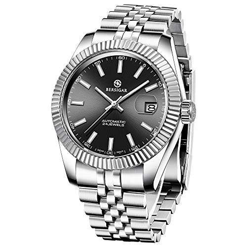 Relojes para Hombre Reloj clásico BERSIGAR Reloj analógico automático Pulsera de Acero Inoxidable Cristal de Zafiro Fashion Diver