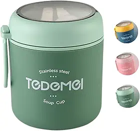 Pote Térmico Em Aço Inox 530ml - Acompanha Colher - Para Alimentos, Frutas, Sopa - Ideal para Academia/Trabalho/Faculdade (Verde)