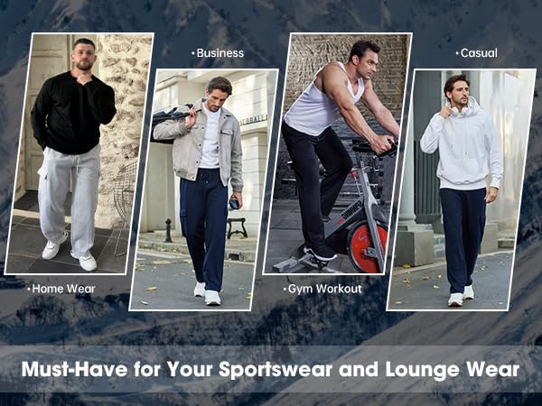 Deyeek Mens Fleece Cargo Sweatpants Open Bottom Sweat Pants for Men Loose Fit Joggers Sweatpants Lounge Pants with Pockets - Image 6