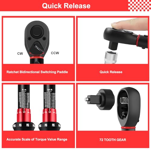 ATsafepro Torque Wrenches Set 1/4 3/8 1/2 inch Drive Click, Torque Wrench Bike Moto Auto 3-25NM 5-60NM 20-230NM - Image 4