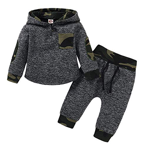 AmzBarley Conjunto de roupas de mangas compridas bebê menino infantil camuflagem infantil moletom co