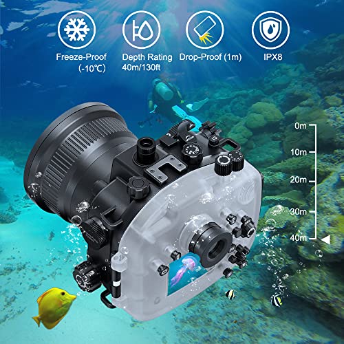 Image of Professional Waterproof Camera Housing Case Compatible with Sony A7iii A7riii, 40M /130FT Depth Underwater Protection (Black, Standard Port)