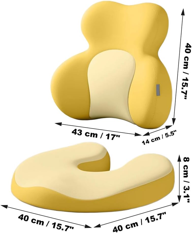 Seat Cushion & Lumbar Support Pillow for Office Chair, Car, Wheelchair Memory Foam Desk Chair Cushion for Sciatica, Lower Back & Tailbone Pain Relief Desk Pad,White,Lumbar Pillow