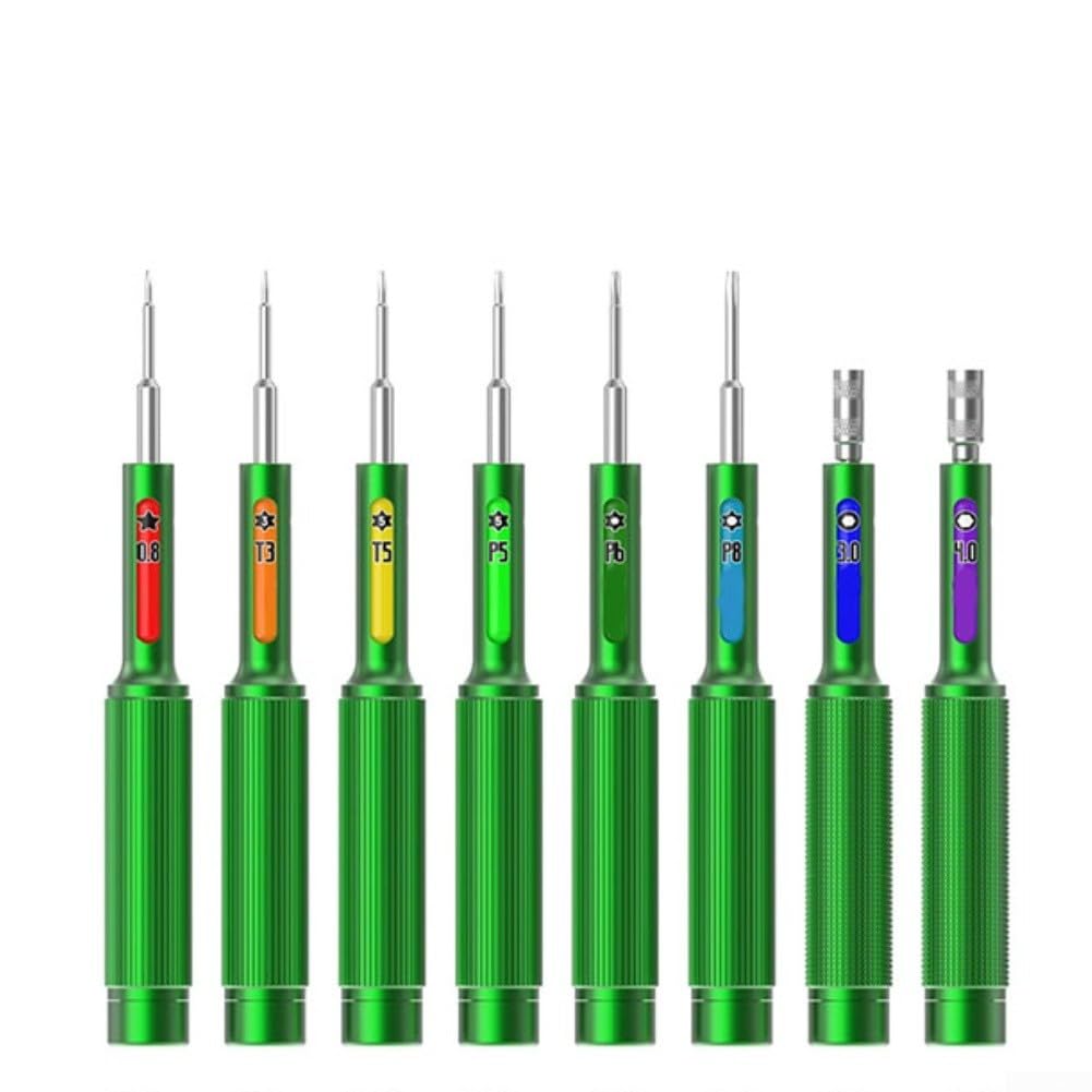 SD95 - Set di 8 cacciaviti con impugnatura in lega di alluminio | Per riparazioni precise su smartphone, laptop e droni con Torx per t5 per t6 P2 P5 P8 bit in scatola