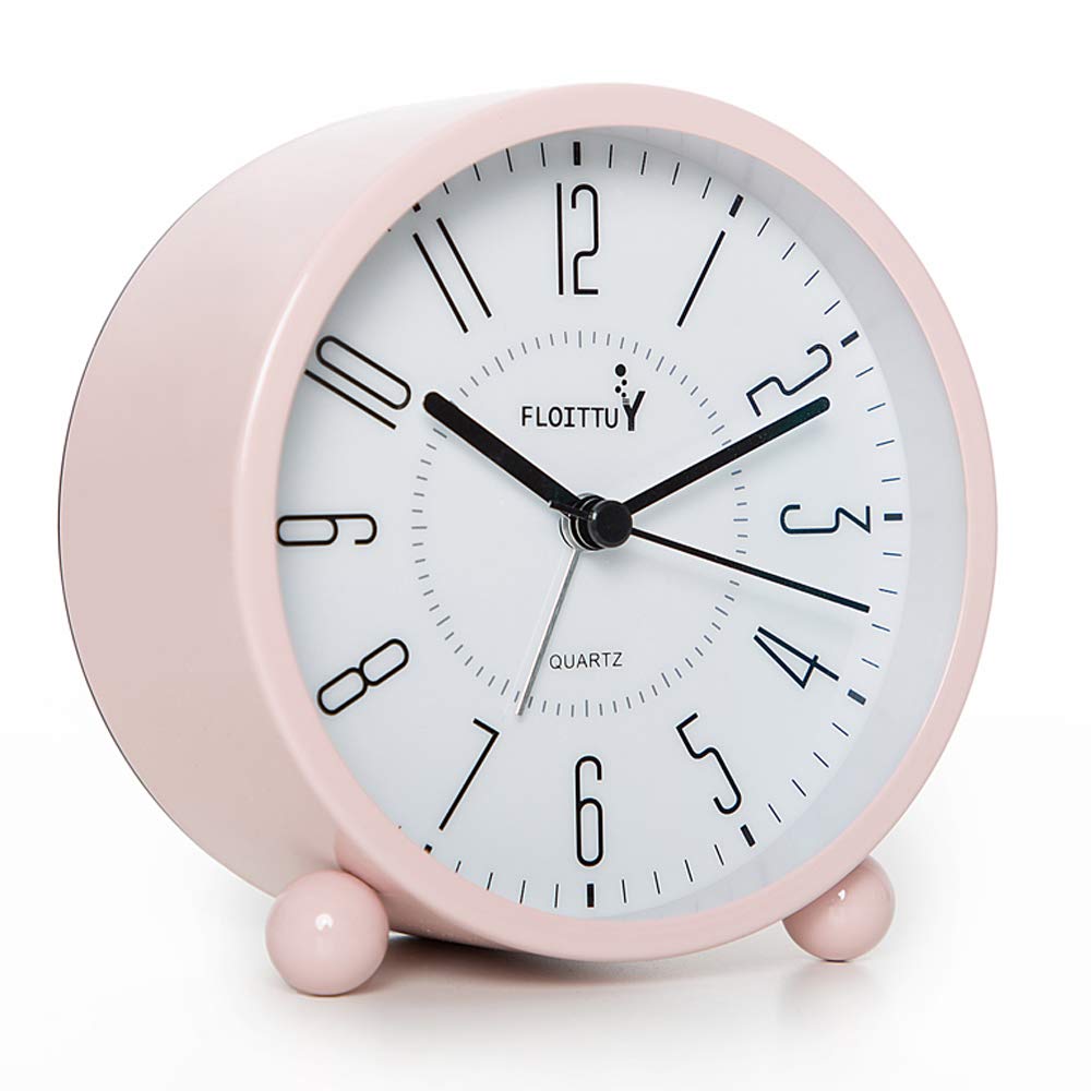 FLOITTUY Super Silent Metal Alarm Clock Beep Wake Round Alarm Clock with Night Light Battery Operated Easy Set