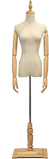 Forma de Vestido Femenino para escaparate, Modelo Blanco para Mujer Adulta con Brazos de Madera y Base Cuadrada, Altura Ajustable (Color: Cabeza de Corona, tamaño: Mediano) Hola (Cabeza de Corona