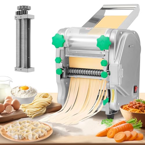 NEWTRY Commercial Pasta Maker Machine Electric Dough Roller Noodle Making Machine with 2/6mm and 2.5mm Round Blade Thickness Adjustable for Fettuccine Pasta 110V
