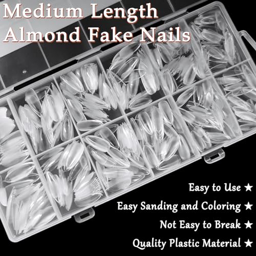 AddFavor 600pcs Almond Nail Tips, Medium Almond Gel X Nail Tips Clear Fake Nails Full Cover Acrylic Nail Tips for Extension Nail Manicure Salon Home DIY - Image 6