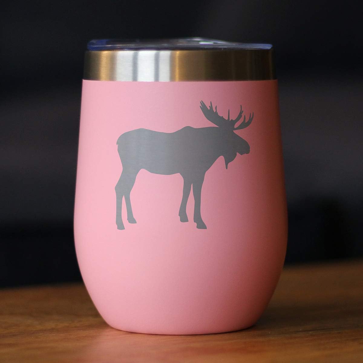 Bevvee Moose Wine Tumbler with Sliding Lid - Stemless Stainless Steel Insulated Cup - Cute Outdoor Camping Mug - Pink - Image 2