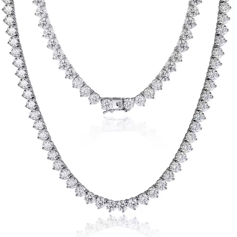 3 Prong Moissanite Tennis Necklace, 11.20-58.00ct D Color VVS1 s925 Sterling Silver Wedding Moissanite Tennis Necklaces for Women Men