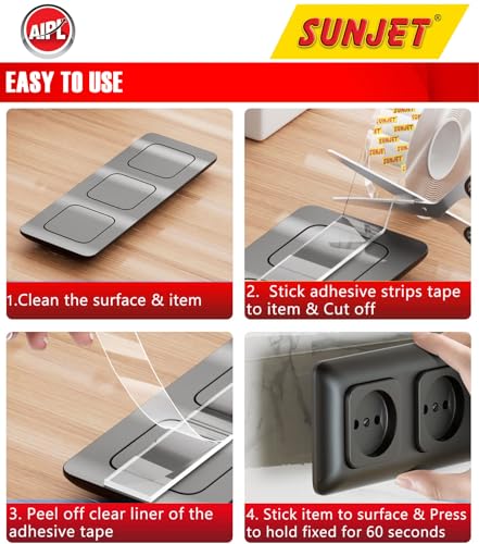 Image of AIPL Sunjet Double Sided Heavy Duty Nano Tape- Strong Adhesive,Residue-Free, Multi-Functional Reusable Gel Tape,for Home & Office Use -Washable Reusable Strong Sticky Strips Grip Tape- 3 Mtr (1 Roll)