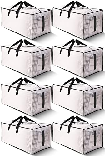 HOMESURE 8 Pack Large Strong Moving Bags with Zippers & Carrying Handles - Water-Resistant - Heavy Duty Storage Tote for Space Saving Moving Storage, Fold Flat, Alternative to Moving Box (Clear)