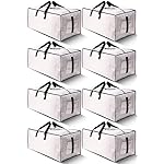 8 Pack Large Strong Moving Bags with Zippers & Carrying Handles - Water-Resistant - Heavy Duty Storage Tote for Space Saving, Fold Flat, Alternative to Moving Box (Semi-Transparent)