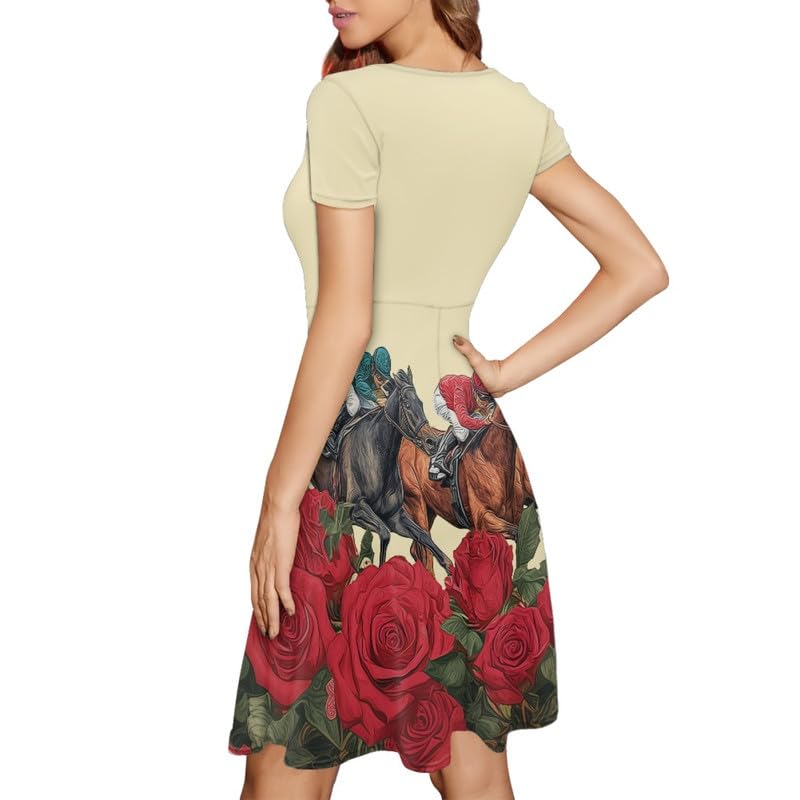 Image of Irisjudy T Shirt Dress for Women Short Sleeve Girls Short Sleeve Dress Plus Size, O Neck Knee Length Midi Dress for Ladies