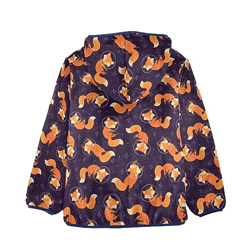Cute Space Foxes Boys Fleece Hoody Jacket Zip Up Coat Warm Fall Winter Plush Jacket Long Sleeve Outerwear2