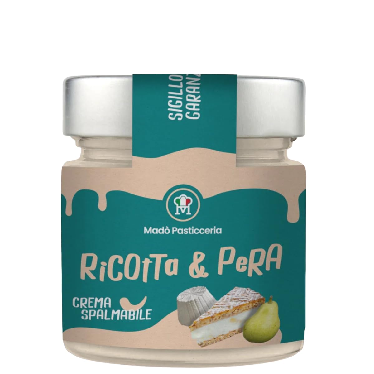 12er-Pack MADÒ PASTICCERIA Crema Spalmabile Ricotta e Pera Handwerkliche Streichfähige Creme mit Ricotta-Käse und Birne Geschmack,200g Glas