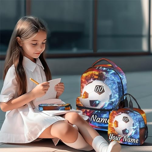 Personalized Soccer Backpack with Lunch Box - Set of 3 School Backpacks Matching Combo - Durable Colorful Bookbag and Pencil Case Bundle2