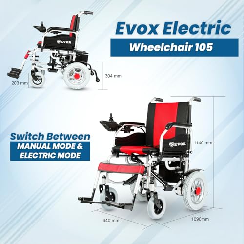 Image of EVOX Electric Wheelchair with 20AH Battery, 15-20 km per charge, Durable & Long Lasting, Weight Bearing Capacity -100kg Lithium Ion Battery For Elderly & Specially-abled WC-105(LIOB), 1 Year Warranty