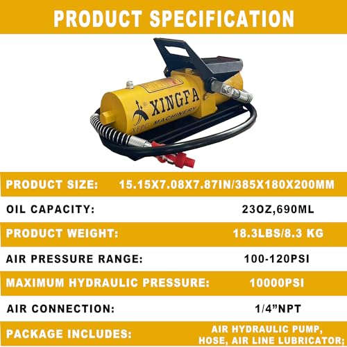 Image of Air Hydraulic Pump 10,000 PSI 0.45 Gal Reservoir NPT 3 /8 inch Oil Outlet, NPT 1 /4 inch Inlet, Hydraulic Pump Air Hydraulic Foot Pump Made of Aluminum with Air Line Lubricator, Yellow