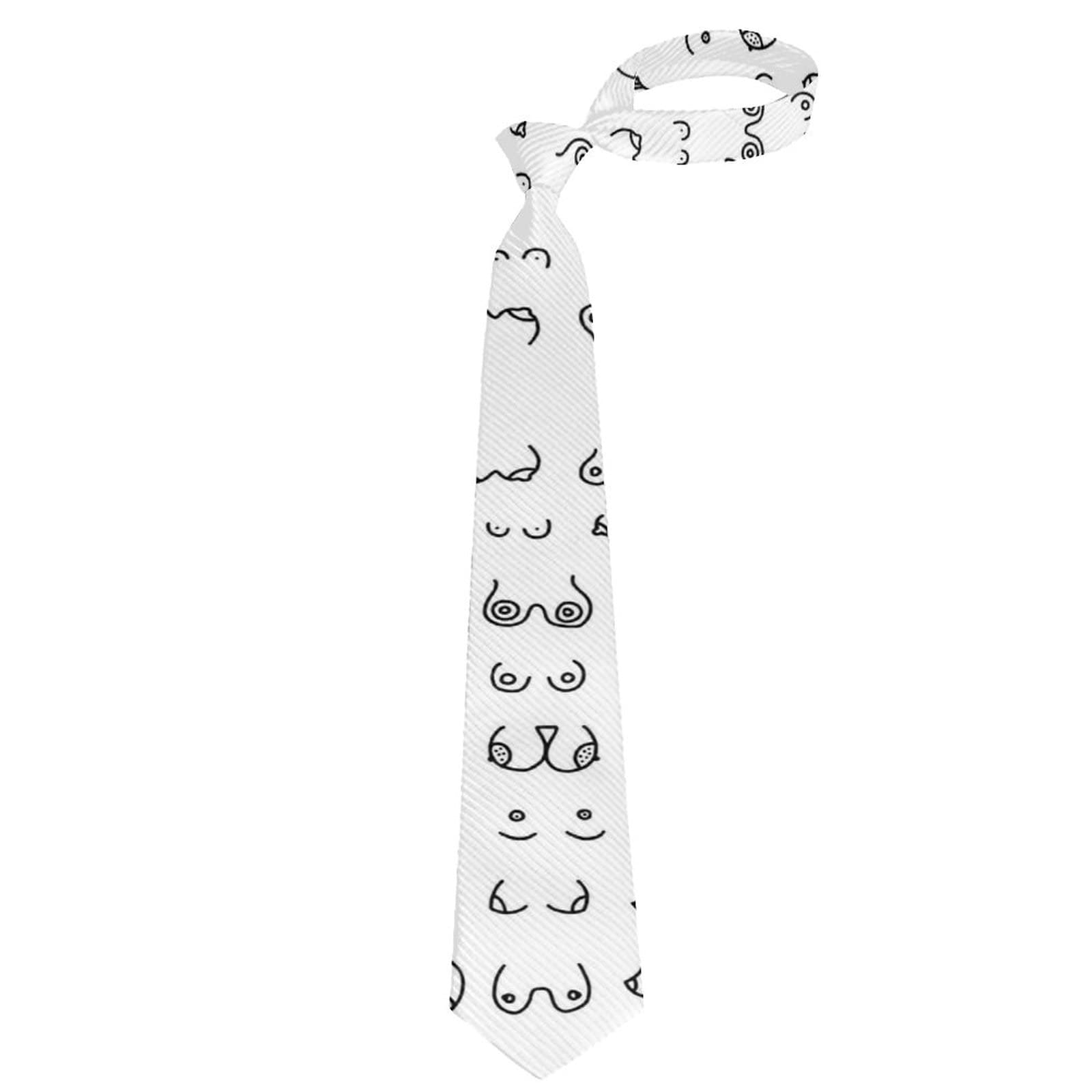 Floral Print Necktie, Casual Fashion Tie, Dress Decor Tie For Boy, Great For Weddings, Groom, Groomsmen, Dances Compatible with Woman Breast Set Funny Boobs