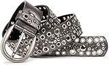 mit funkelnden Strasssteinen styleBREAKER Nietengürtel, Lochnieten und Strass im Vintage Style, kürzbar 03010026, Farbe:Antik-Grau;Größe:85cm