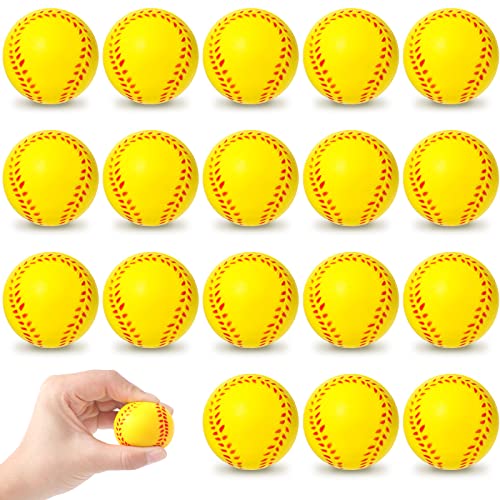 18 Pack Softball Foam Training Ball, Softball Stress Ball, Mini Yellow Elastic Soft Practice Softballs For Hitting, Stress Relief School Carnival Reward Party Gift Indoor Outdoor Ball Game, 1.6 Inch #TOP30
