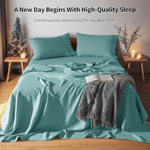 Image of LBRO2M 100% French Pure Linen Sheet Set 4Pcs, 16 inch Deep Pocket Full Size