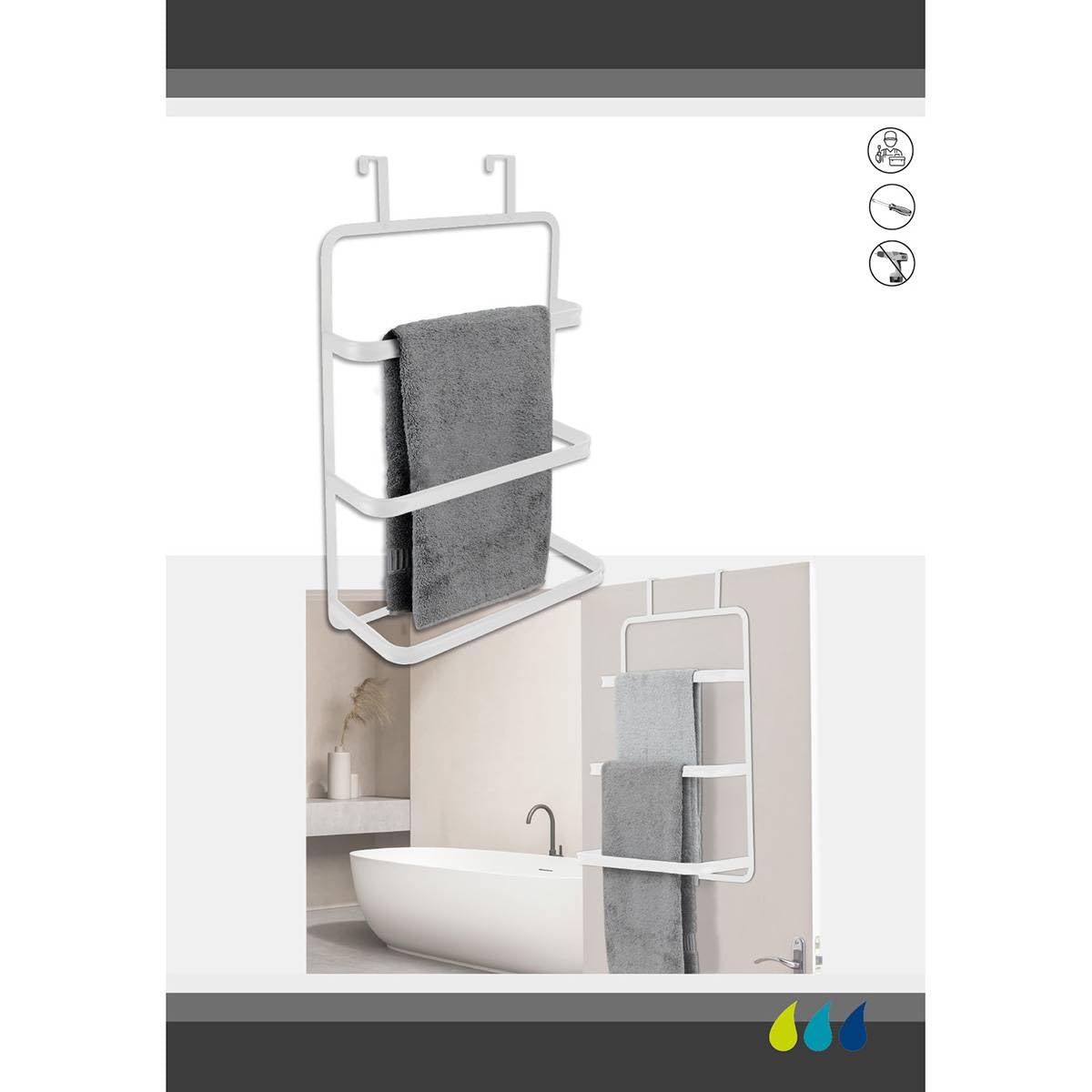 Tendance - Toallero sobre Puerta 3 Barras Metal - Blanco
