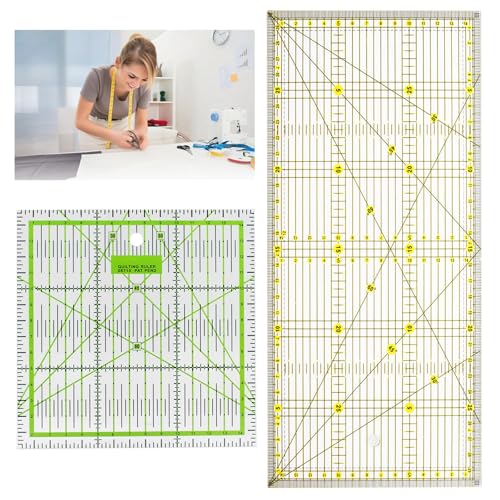 GIONAR 2 Pcs Regle Couture, 30 x 15 cm/ 15 x 15 cm Règle Couture Set, Regle de Couture avec Indications d'Angles, Acrylique Transparen Effacer l'échelle,...