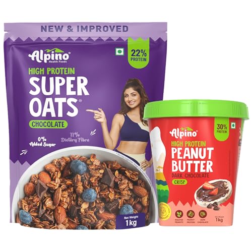 Image of Alpino Pre-Workout High Protein & Fiber Diet Super Combo - Super Oats Chocolate 1kg, Dark Chocolate Peanut Butter Crisp 1kg Combo
