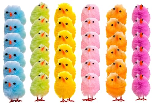 36pc Easter Chicks for Craft - Coloured Small Fluffy Easter Chick Decorations 6 Colours Included - Colourful Little Baby Chicken Decorations for Kids Bonnet Making Egg Hunt Fillers Arts and Crafts