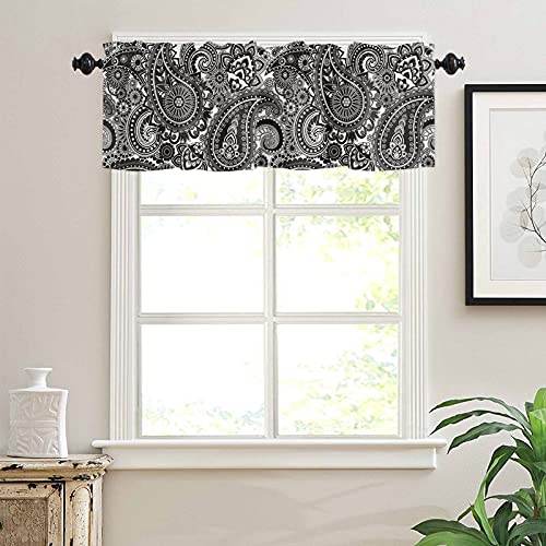 Artshowing Classic Geometric 1 Panel Tier Small Window Treatment Curtain Insulated Blackout Drape Short 54X18Inch For Kitchen Bathroom Or Small Window, Paisley Seamless Pattern Black White #TOP2