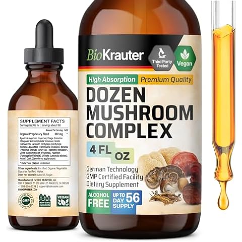 BIO KRAUTER Dozen Mushroom Tincture - Immune Support Supplement Drops - Promotes Digestive & Cognitive Support - Non-GMO, Liquid Immunity Defense Formula - 4 fl. oz Bottle Cover