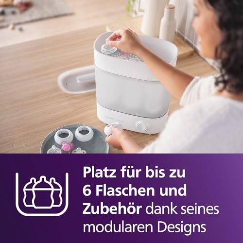 Philips Avent Sterilisator-Geschenkset – Elektrischer Dampfsterilisator mit Flasche und Saugerbürste, SCF291/00 5