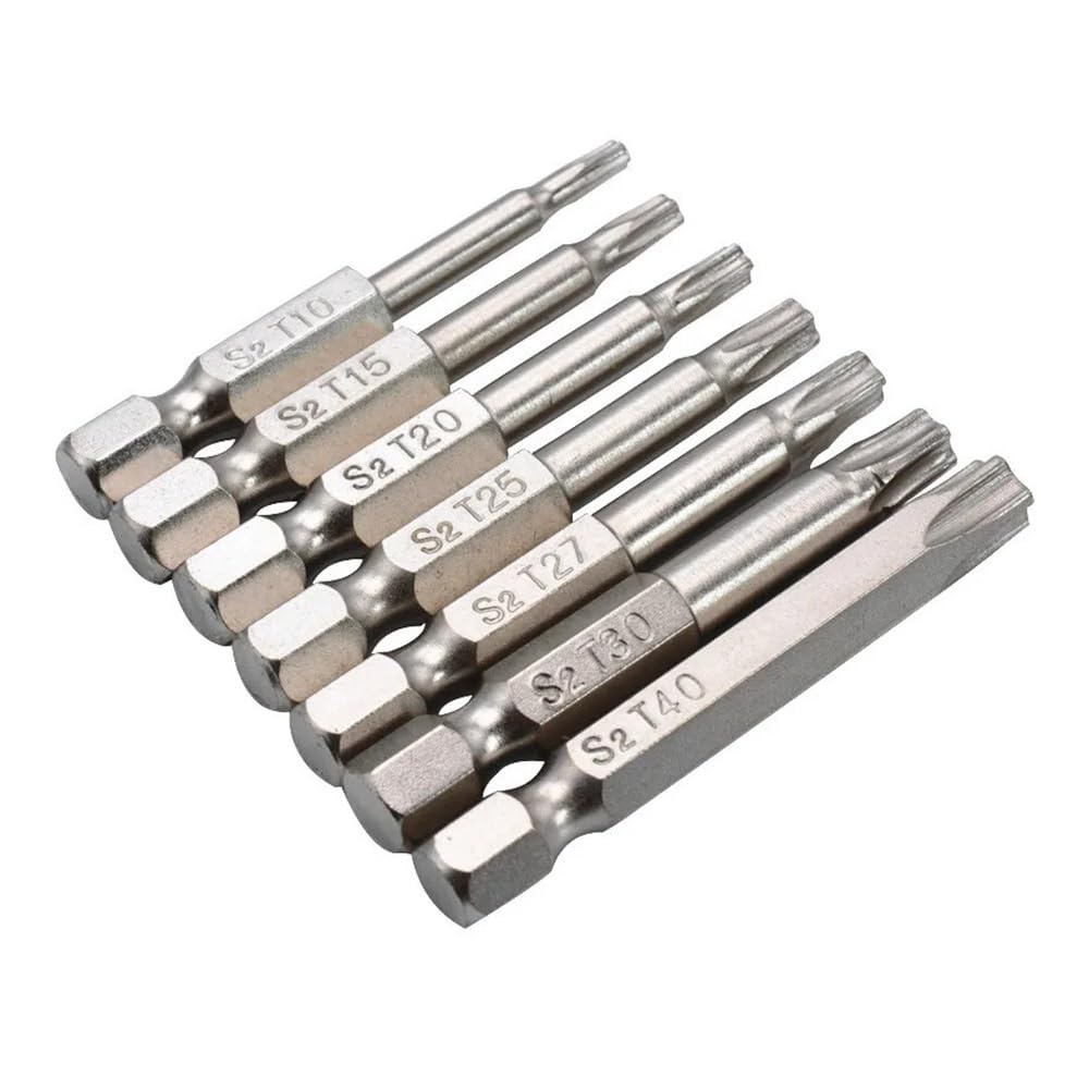 Ruxyoie 7Pcs-50Mm 7Pcs Tamper Resistant Star Screwdriver Bit Set, S2 Steel Nickel