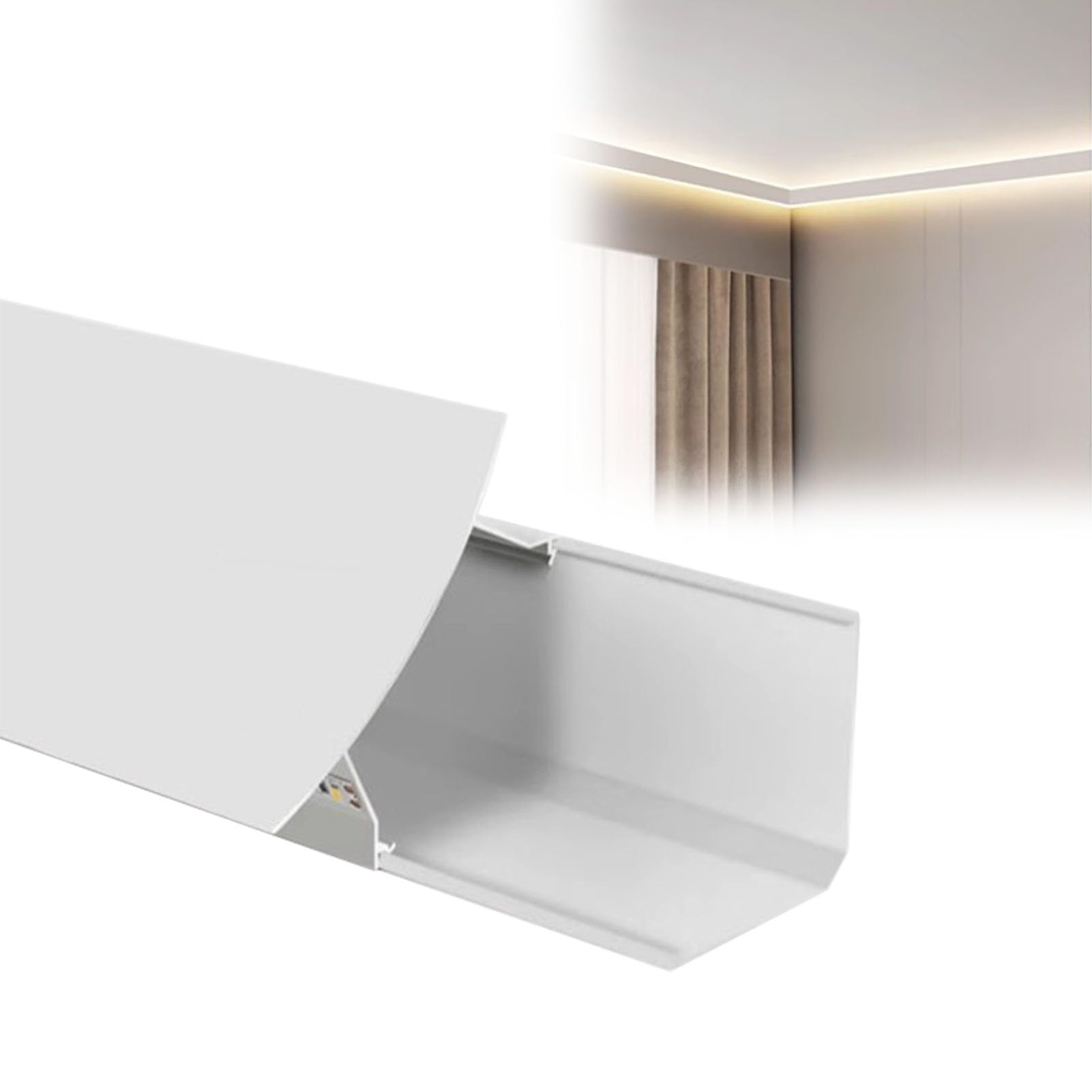 Llpsmeng-EU Baseboard Lighting LED Light Strip Channel, Indirect Lighting Crown Molding, Ceiling/Wall LED Channel Diffuser for Kitchen Dining Theater(6.0m)